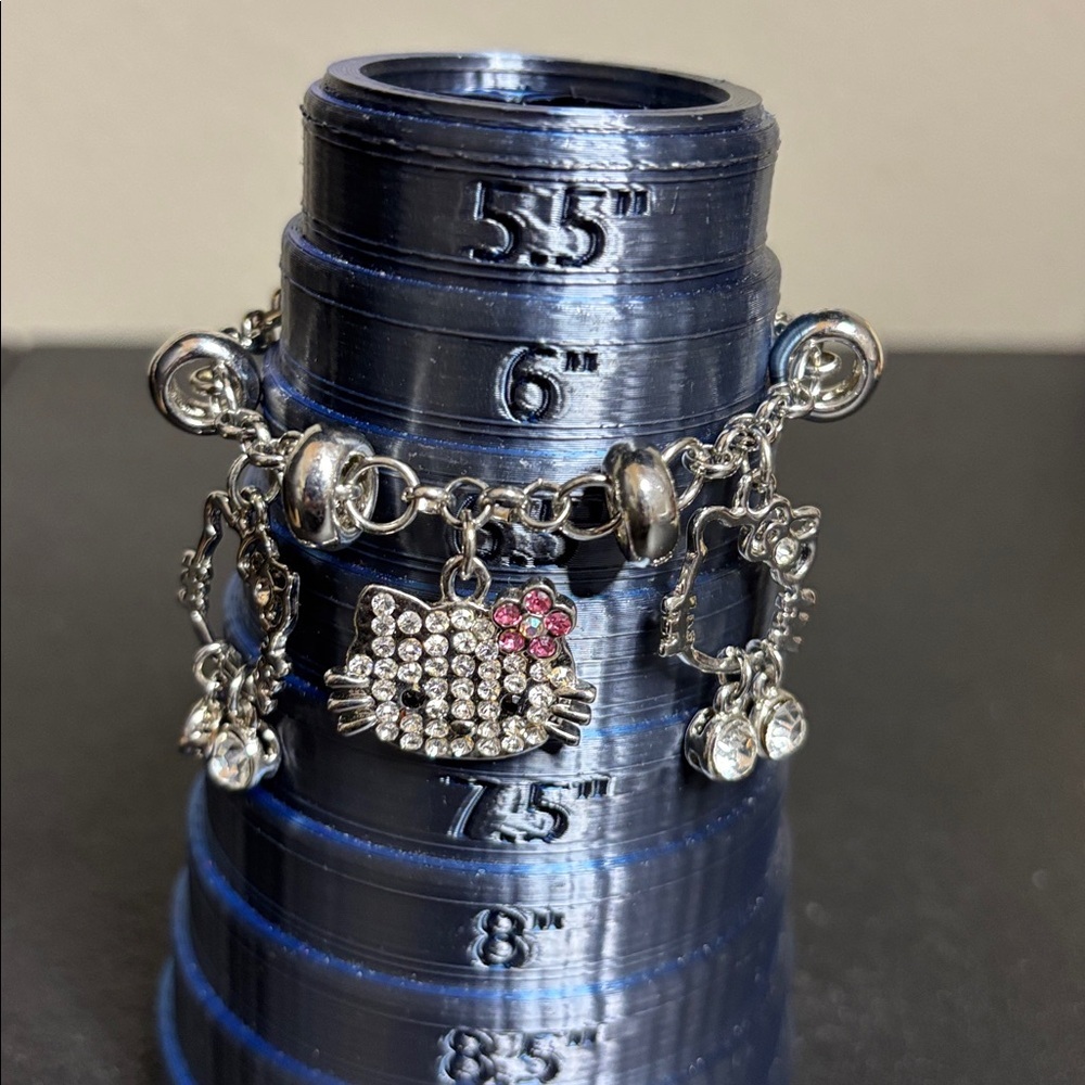 Hello Kitty Charm Silver Tone Chain Bracelet Dangle Rhinestone - Picture 5 of 5